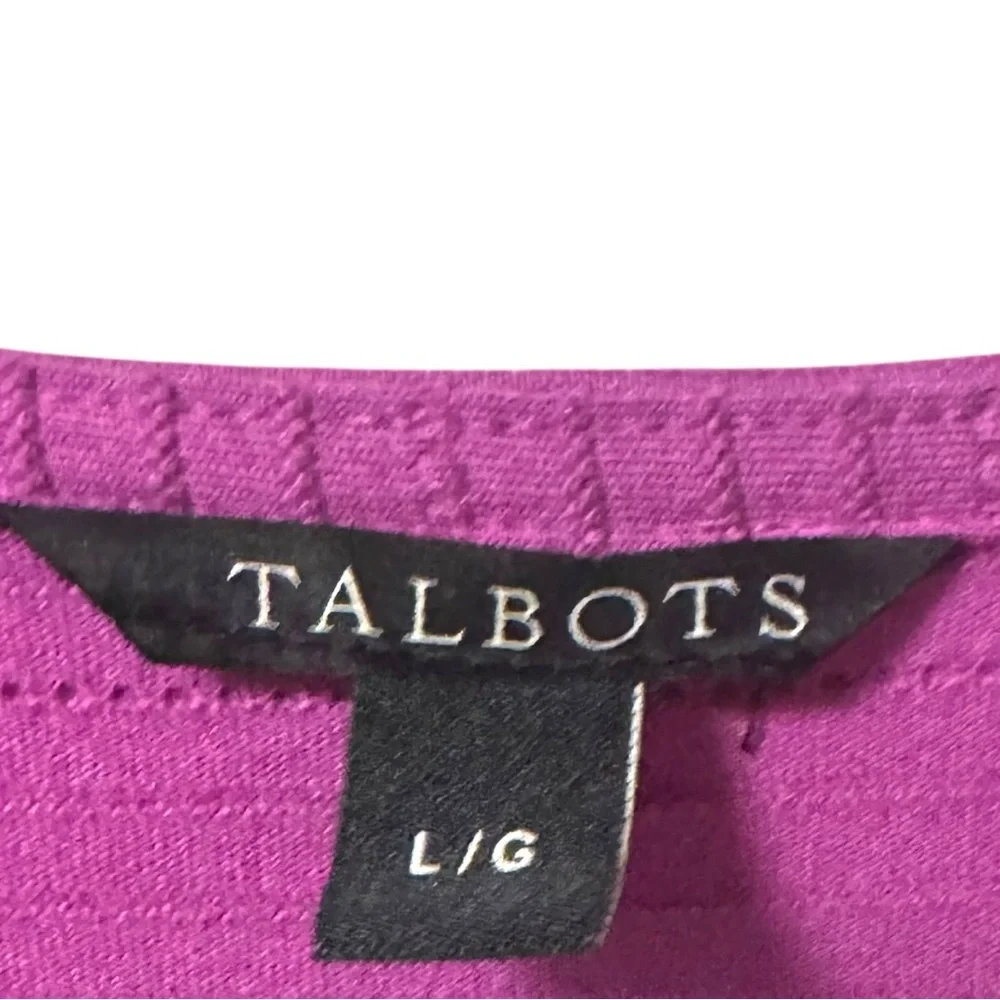 Talbots 3 Button V Neck Top in Purple Womens Large Short Sleeve Textured - Picture 8 of 11